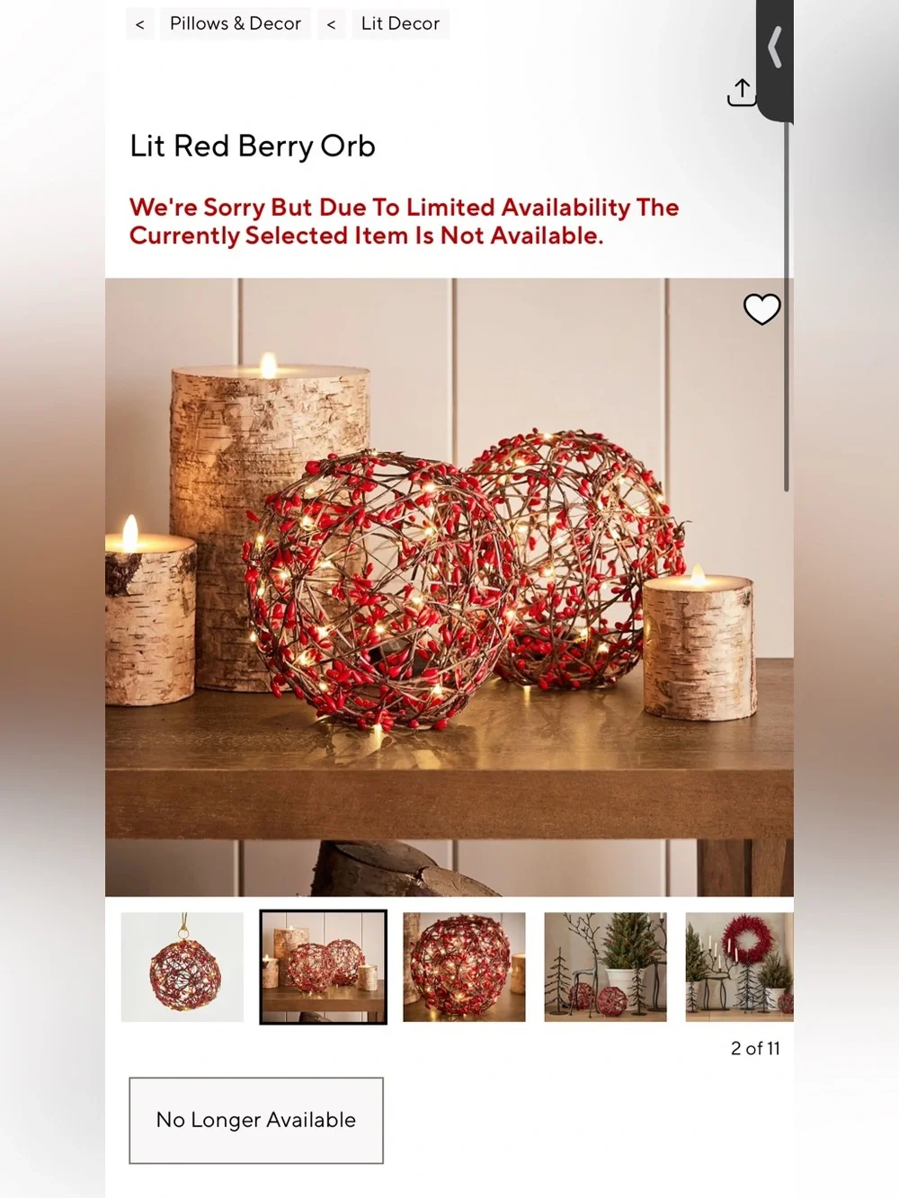 New Pottery Barn Lit Red Berry Orb/Ball Holiday Decor, Large